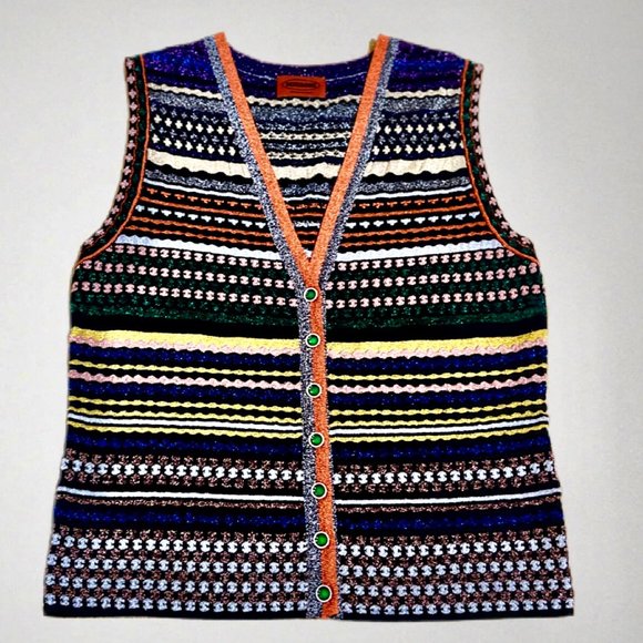 ⭐️ SALE: $1140 Orange Label MISSONI Metallic Knit Cardigan Vest Size 6 - Picture 8 of 14